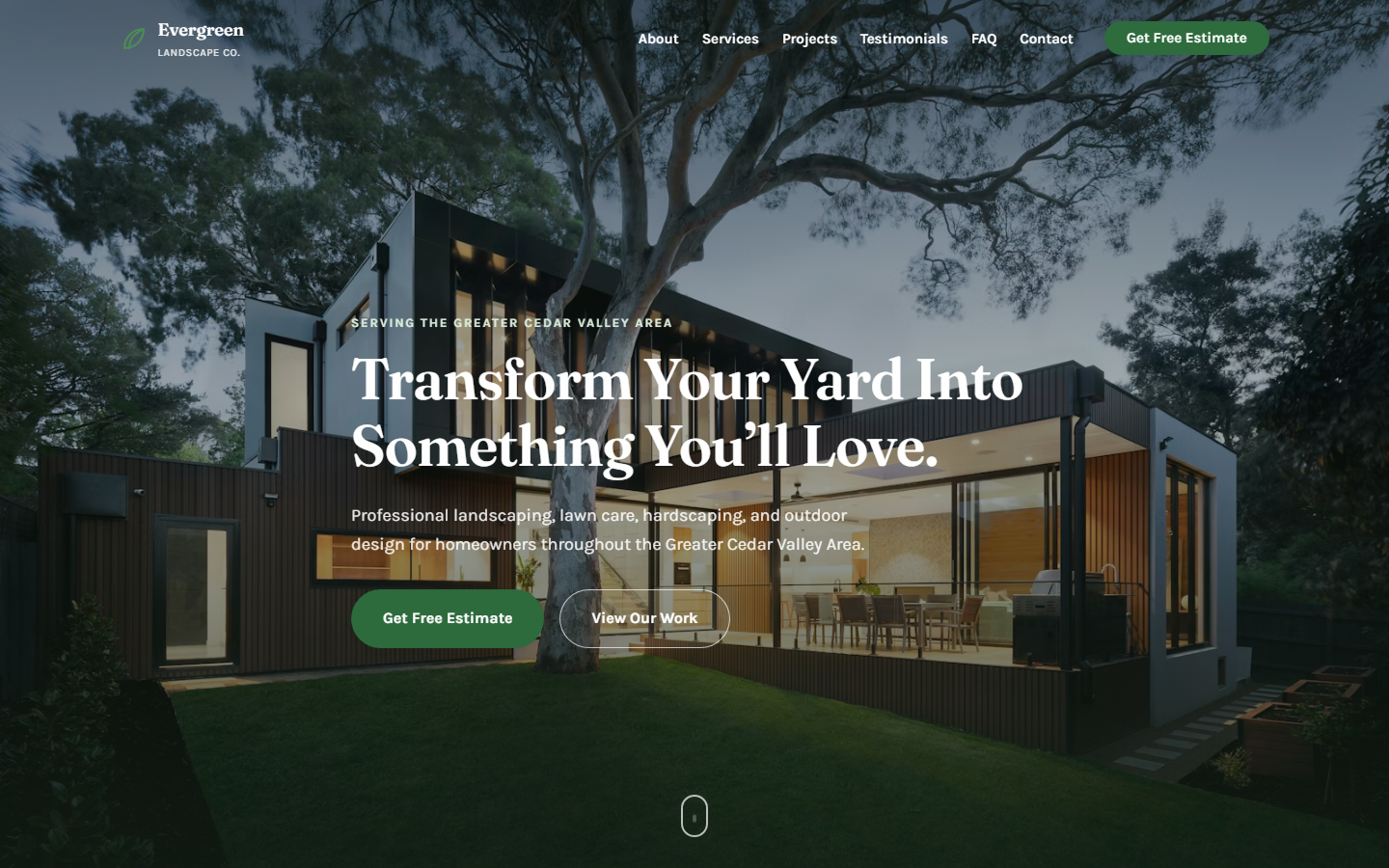 Live preview of the Evergreen Landscape Co. website