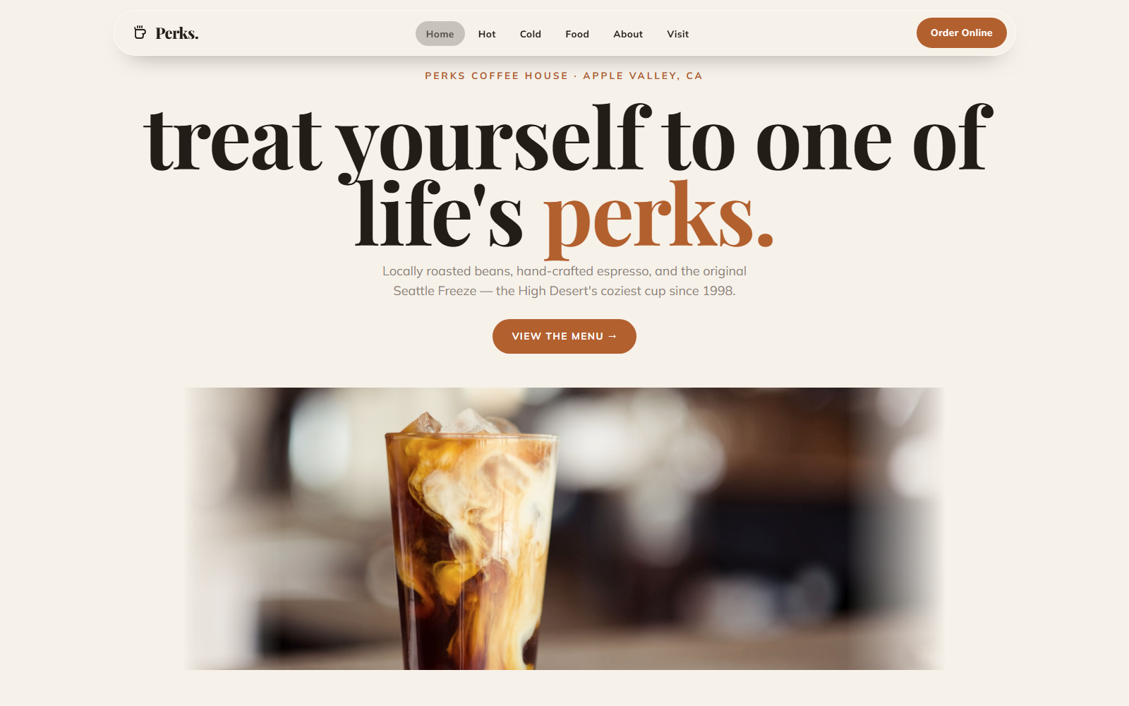 Perks Coffee House website